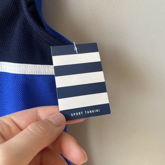 Lands End NWT Sport Tankini Swim Top Womens Sz 10 Blue Color Block Athletic - Picture 3 of 10